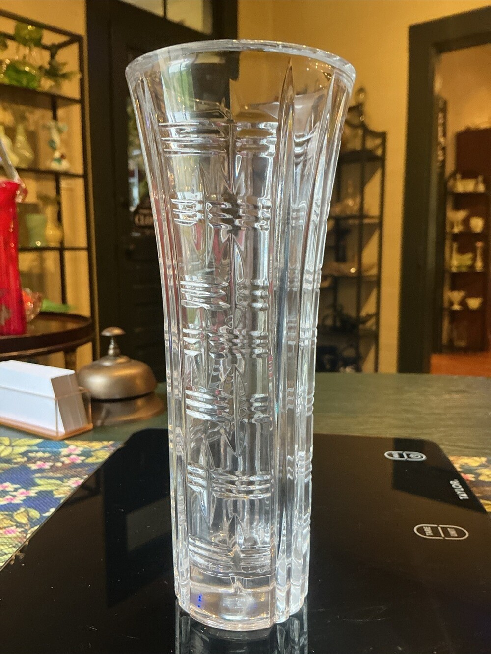 Vintage USSR Russian 8” Lead Crystal “Cosmos” Clear MCM Retro Vase